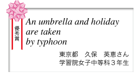 An umbrella and holiday are taken by typhoon