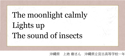 The moonlight calmly lights up 
The sound of insects@ꌧ@n @ꌧ{ÍwZN
