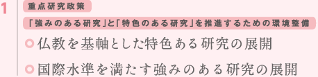 重点研究政策　「強みのある研究」と「特色のある研究」を推進するための環境整備