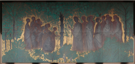 顕真館に掲げられている『祇園精舎』の陶板画　（縦５メートル×横１１メートル）
