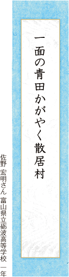 一面の青田かがやく散居村 佐野 宏明さん 富山県立砺波高等学校 一年