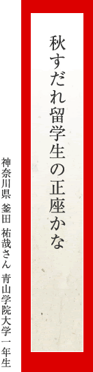 秋すだれ留学生の正座かな