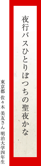 夜行バスひとりぼつちの聖夜かな