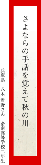 さよならの手話を覚えて秋の川