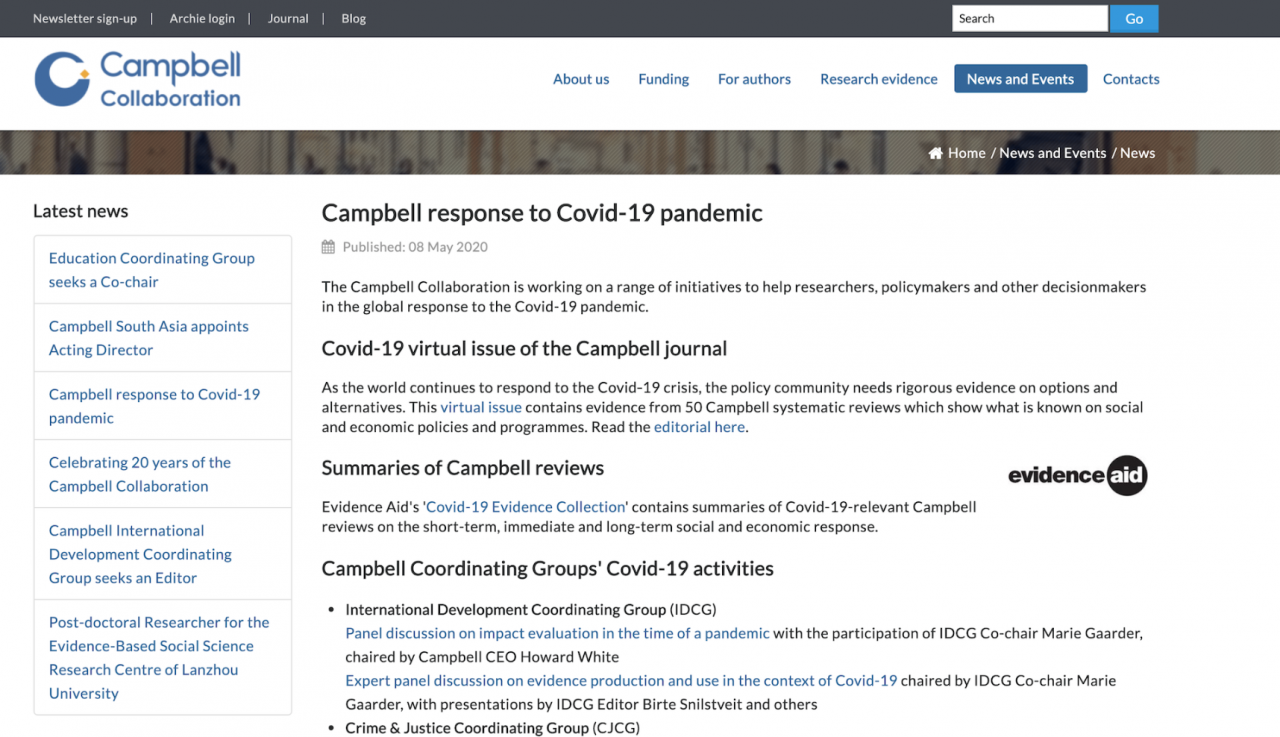 Campbell Collaboration: Campbell response to Covid-19 pandemic