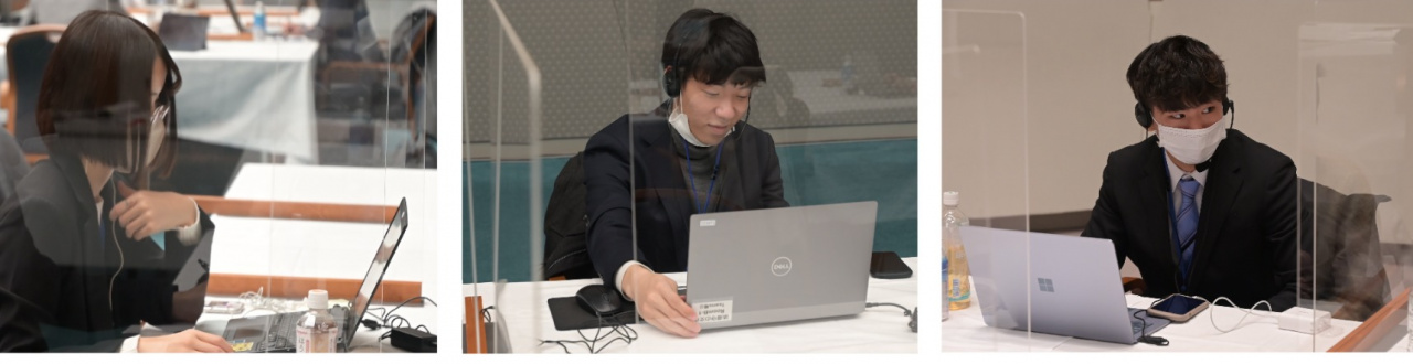 〈ユースフォーラム参加龍大生・会議中の様子(左から左から、三須愛子氏（古川原ゼミ3回生）、浅川立樹氏（古川原ゼミ3回生）、芦田亮佑氏（山田ゼミ2回生）〉